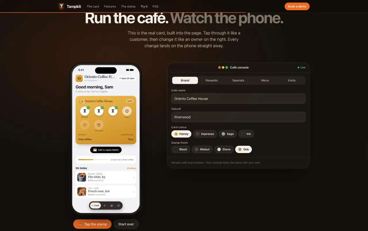 Café console next to a live customer card